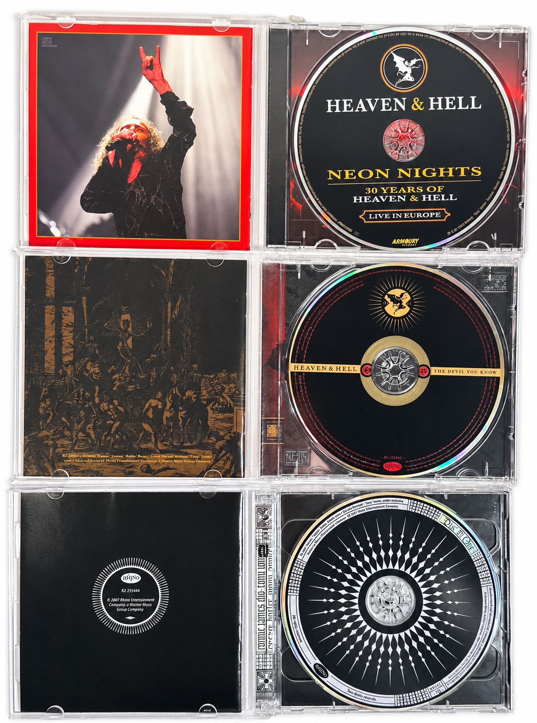 Heaven & Hell CD lot, AI-edited white background