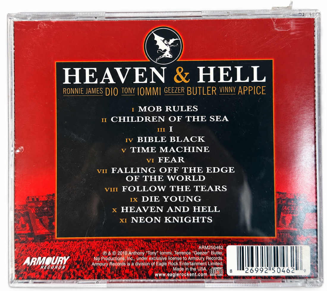 Heaven & Hell CD lot, AI-edited white background