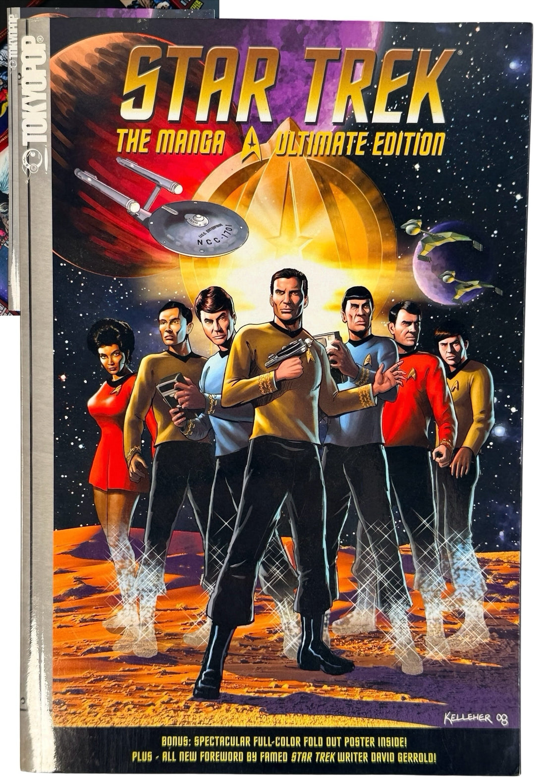 Star Trek: The Manga, Volume 4: A Ultimate Edition comic book cover, featuring the Star Trek crew standing on a red alien planet with the USS Enterprise and planets in the background. Published by Marvel.