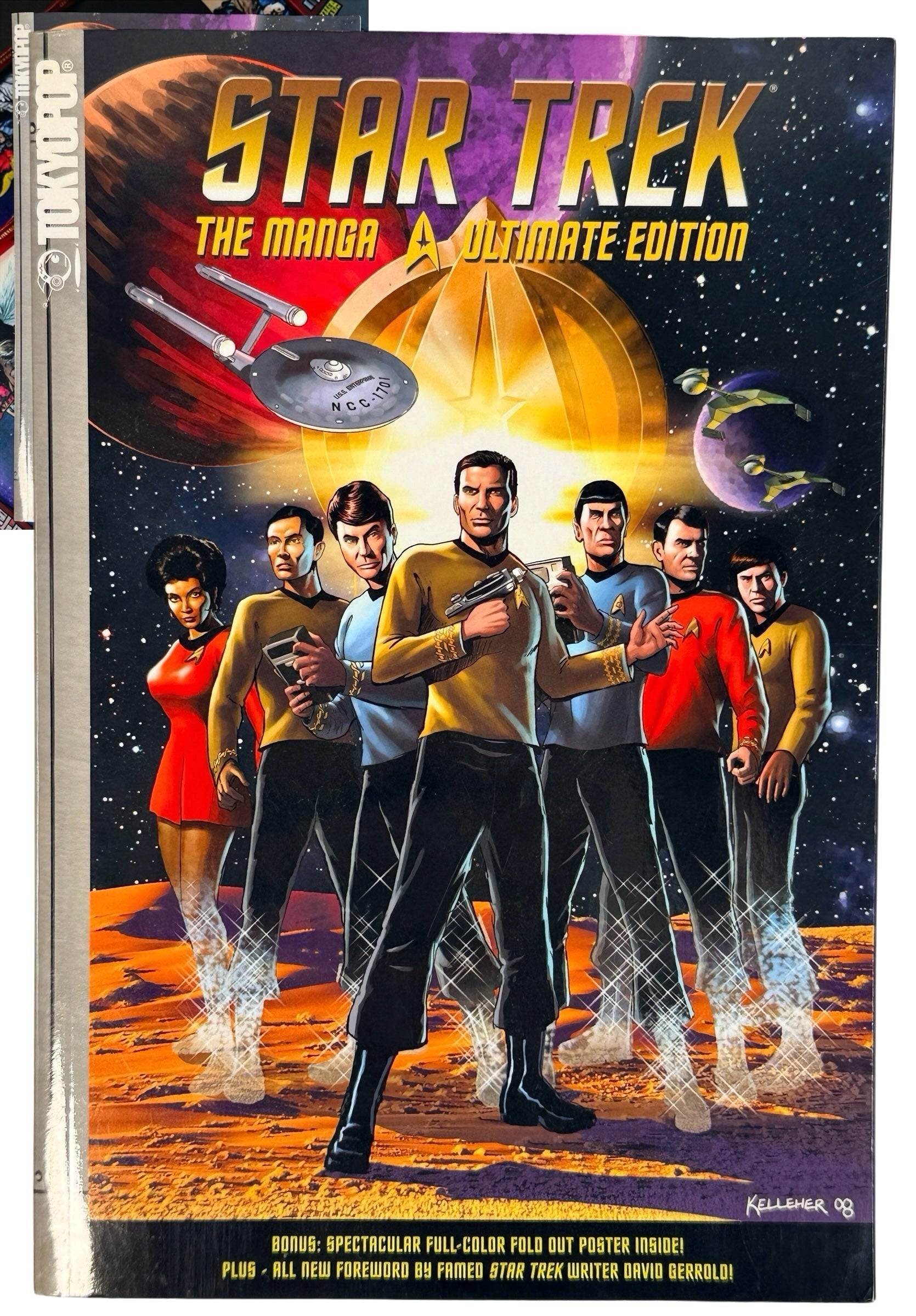 Star Trek: The Manga, Volume 8: A Ultimate Edition hardcover comic book featuring a colorful cover illustration of the Star Trek crew on a space station or alien planet, with the title in large yellow letters at the top.