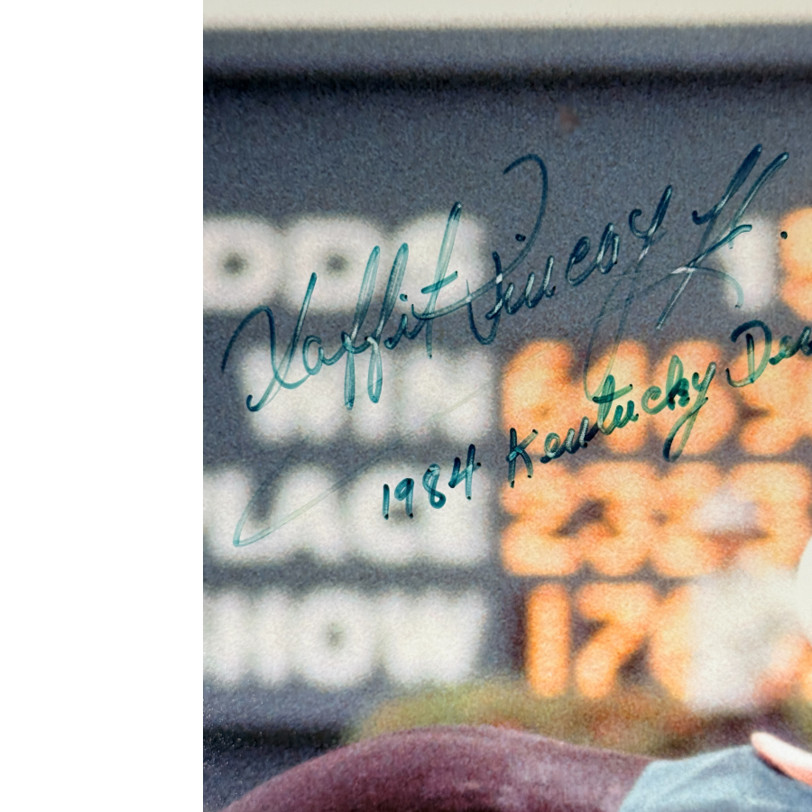 Laffit Pincay Jr. signed 16×20 photo riding Swale at the 1984 Kentucky Derby. Framed and matted with Hall of Fame Sports authentication.