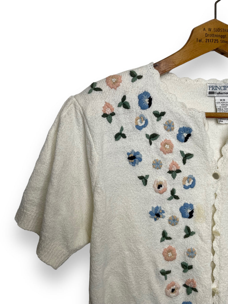 Vintage Cardigan with Embroidered Flowers