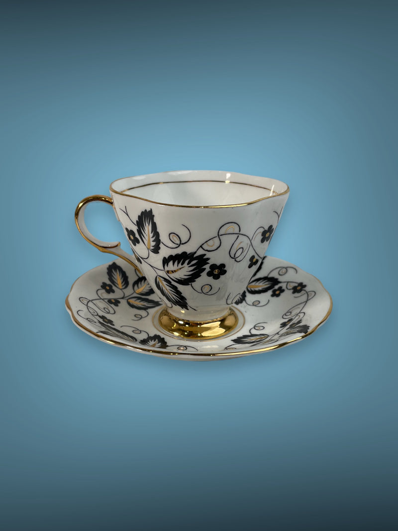 Windsor Black and White Teacup and Saucer