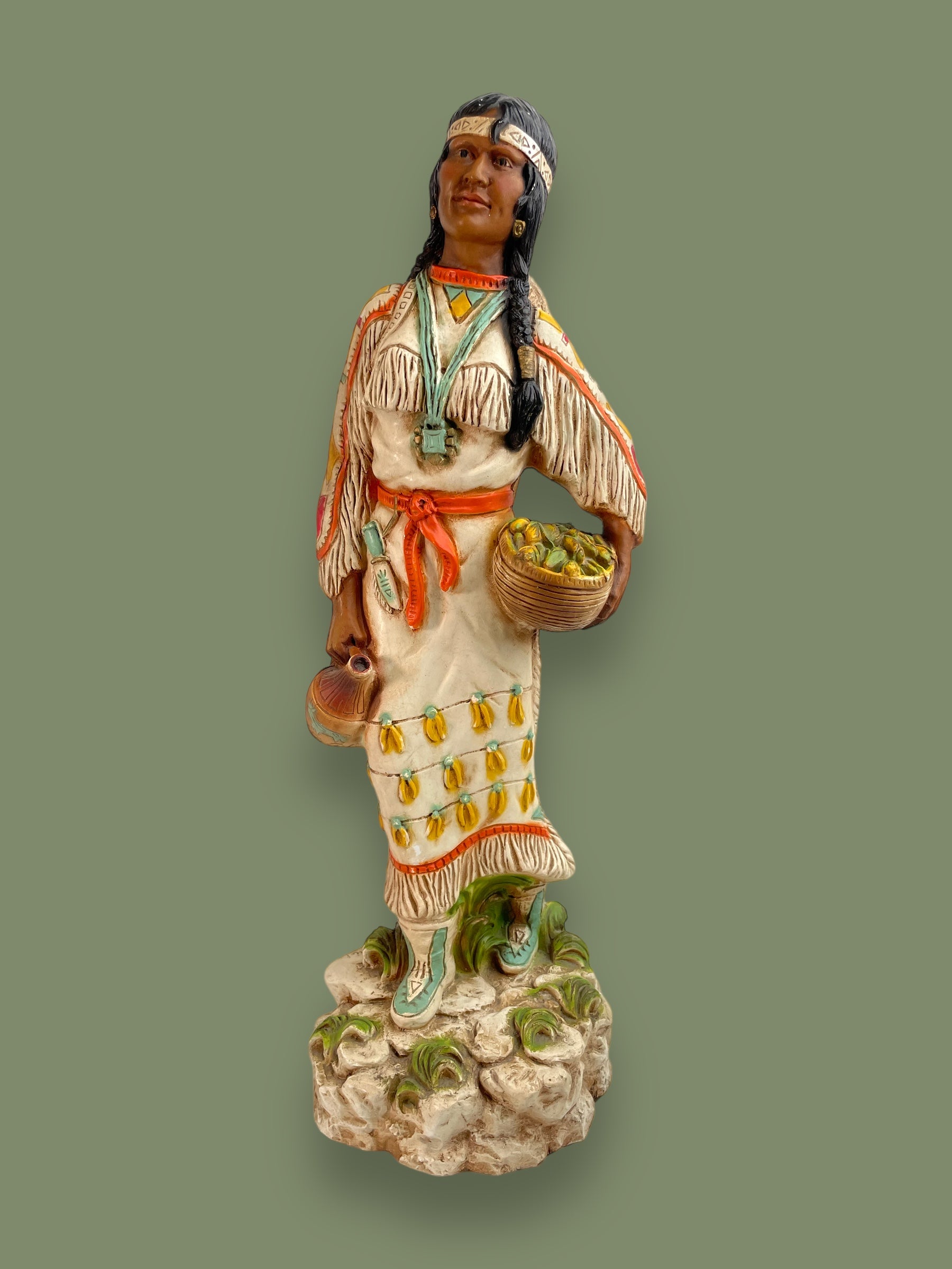 23-Inch Retro First Nation Woman with Infant Sculpture