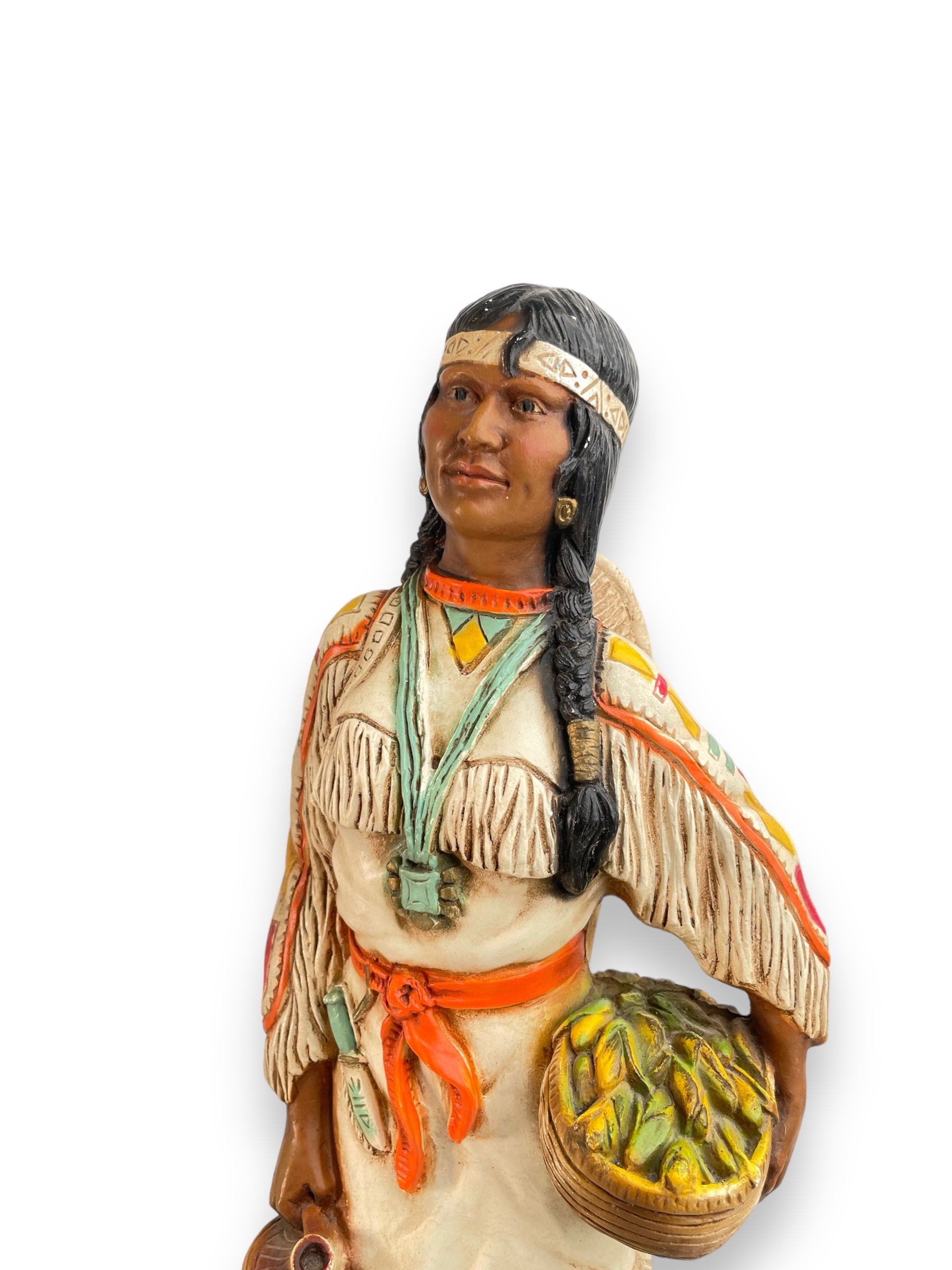 Sculpture rétro de 23 pouces représentant une Femme de première nation avec son enfant