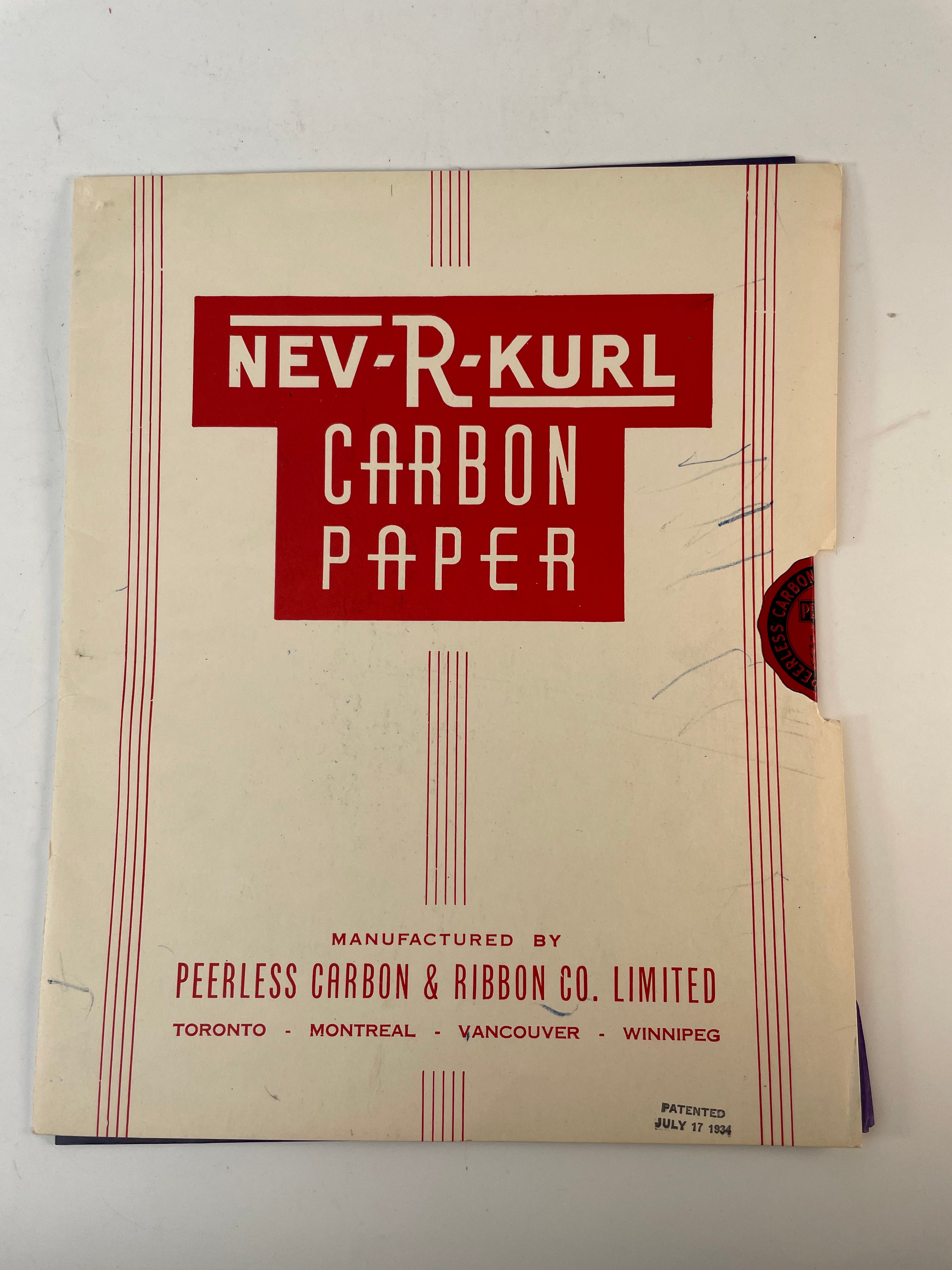 Papier carbone NEV-R-KURL, fabriqué par Peerless Carbon & Ribbon Co. Limited