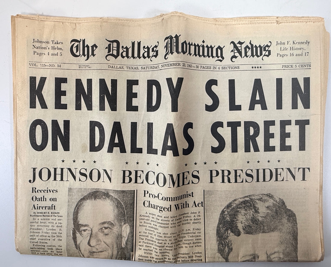 1963 Dallas Morning News JFK assassination headline front page