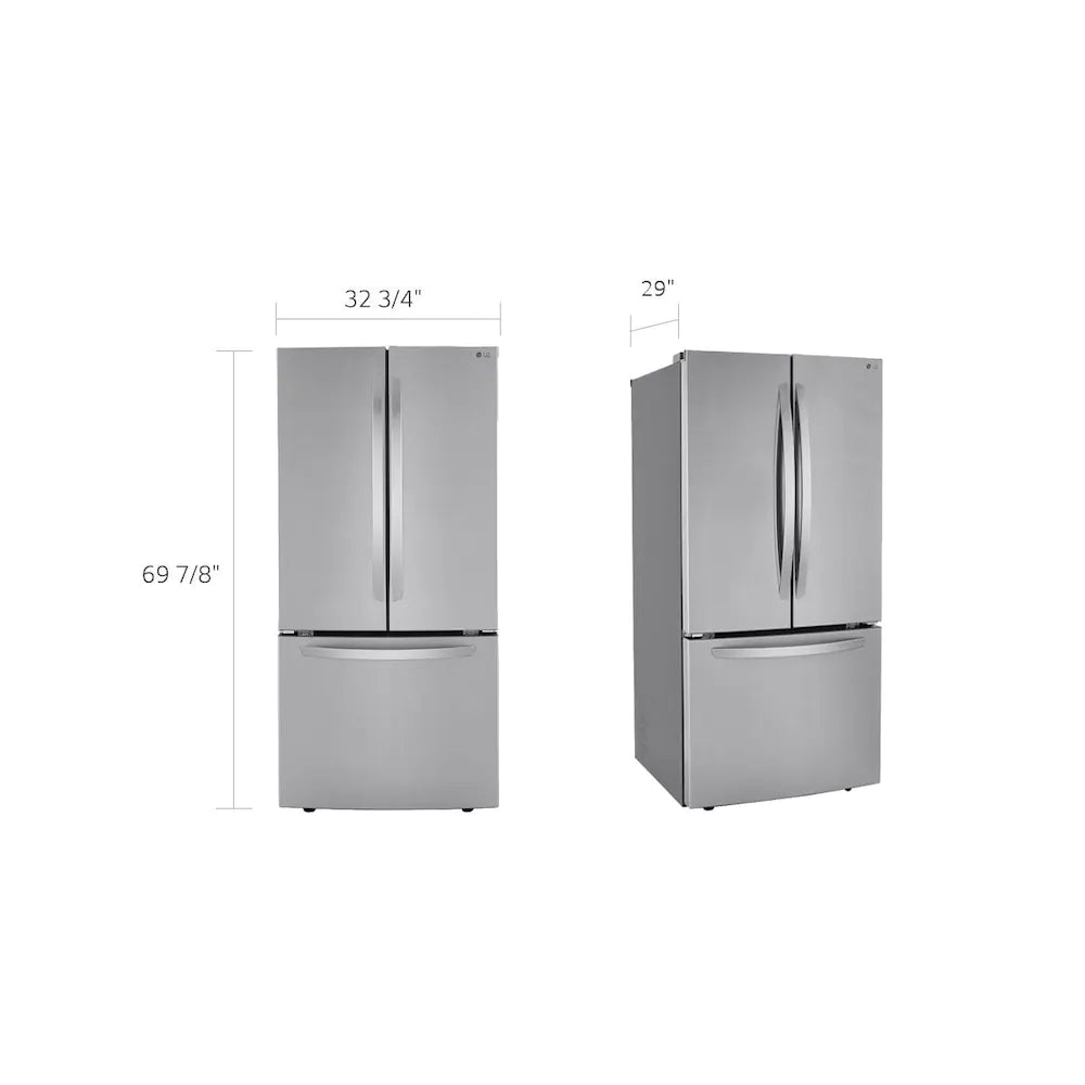 LG Electronics 33 pouces W 25 cu. Réfrigérateur à portes françaises de 30 pi3 en acier inoxydable résistant aux taches - ENERGY STAR 