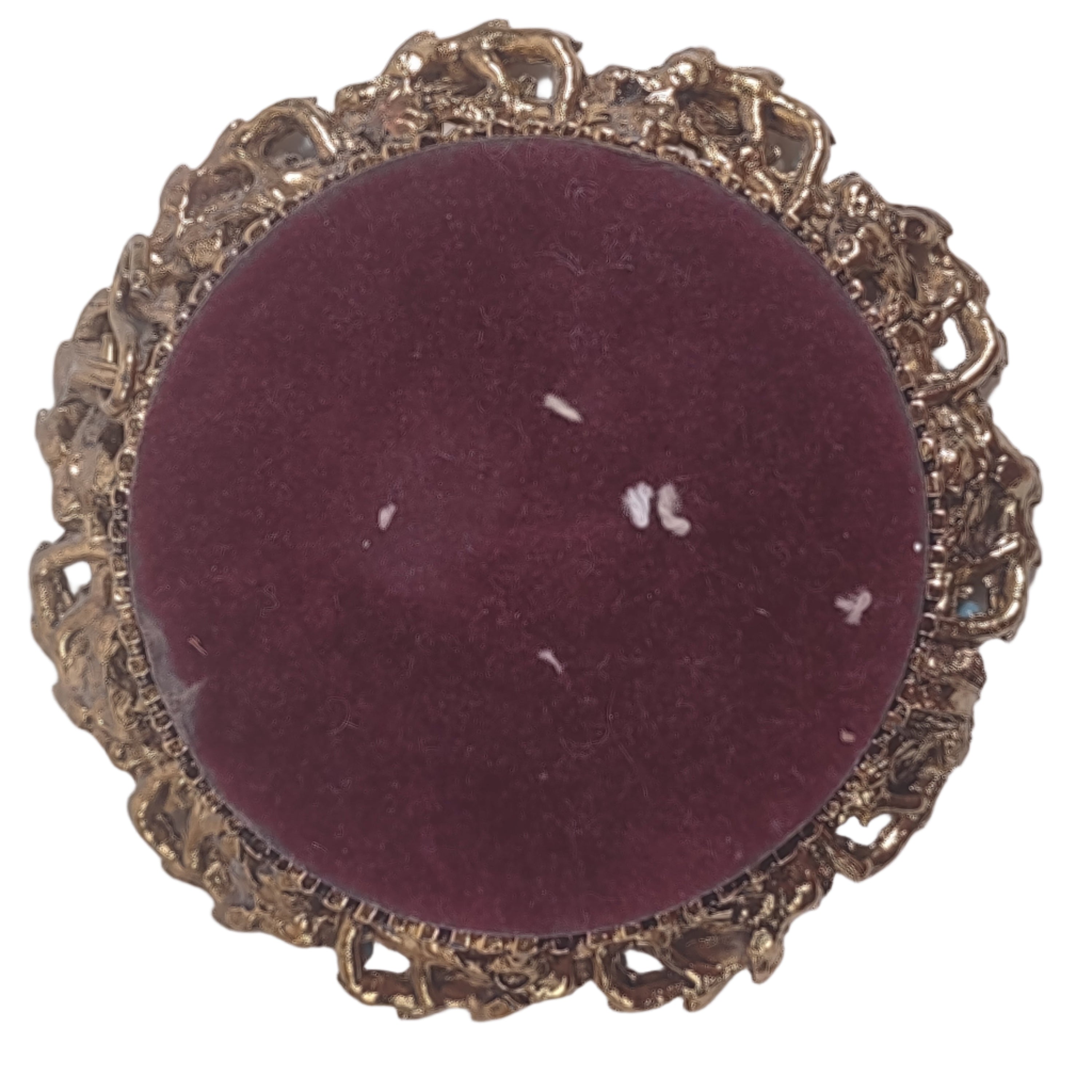 Peintures miniatures italiennes vintage de style rococo – Cadres dorés avec fausses perles et turquoise, support en velours rouge – Paire