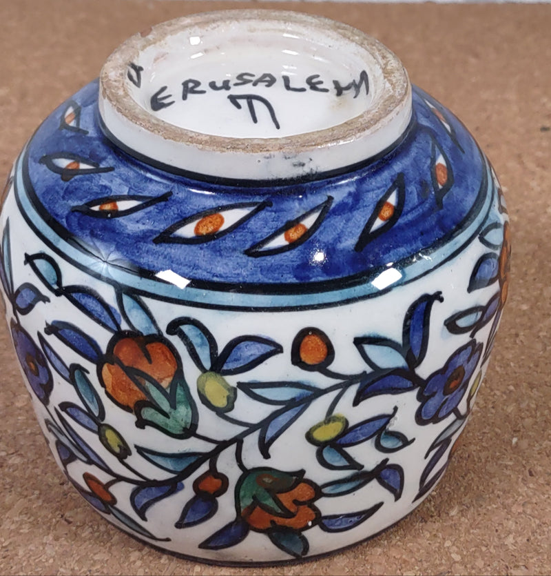 Vintage 1950s. Jerusalem Ceramic Jar. Hand Painted. Signed.