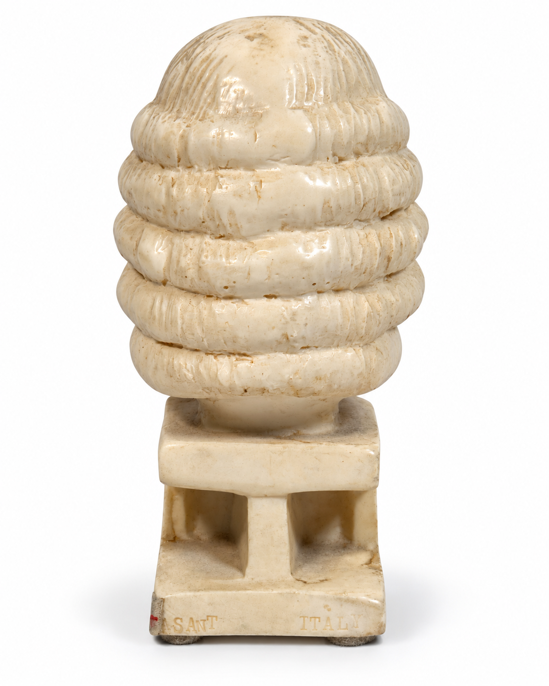 Rear view of Bach bust on white background