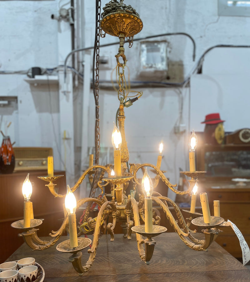 Fully Restored Antique Brass Chandelier