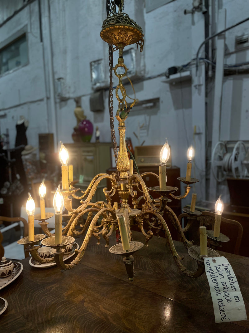 Fully Restored Antique Brass Chandelier