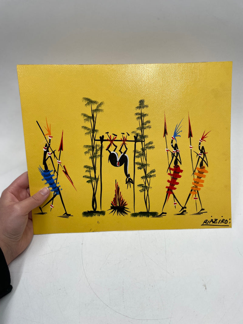 Original Mid Century Vintage African Art, signed