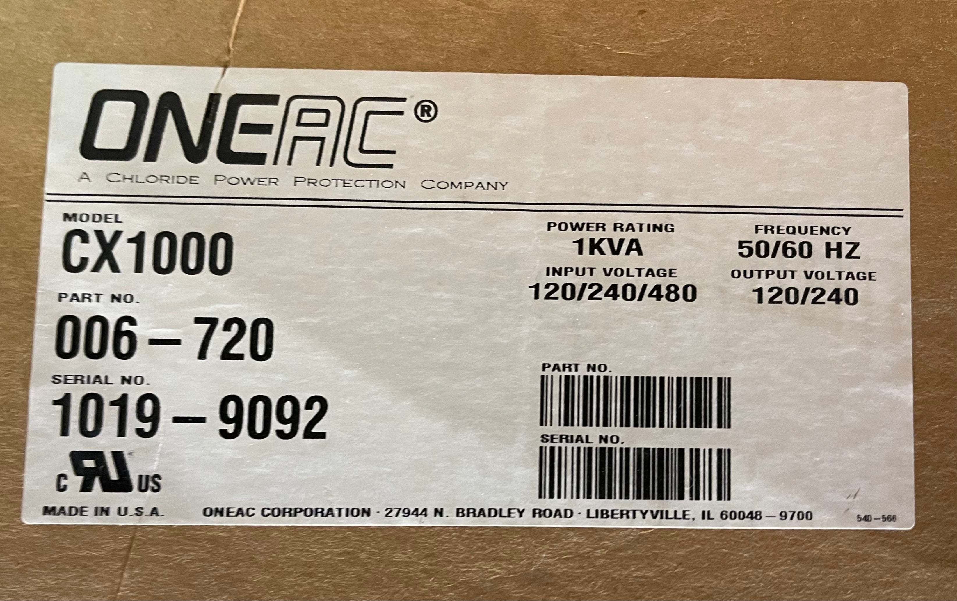 ONEAC CX1000 Power Conditioner Transformer