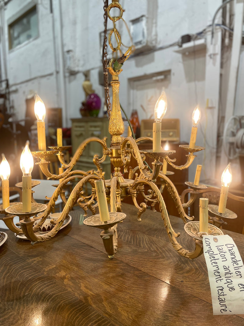 Fully Restored Antique Brass Chandelier