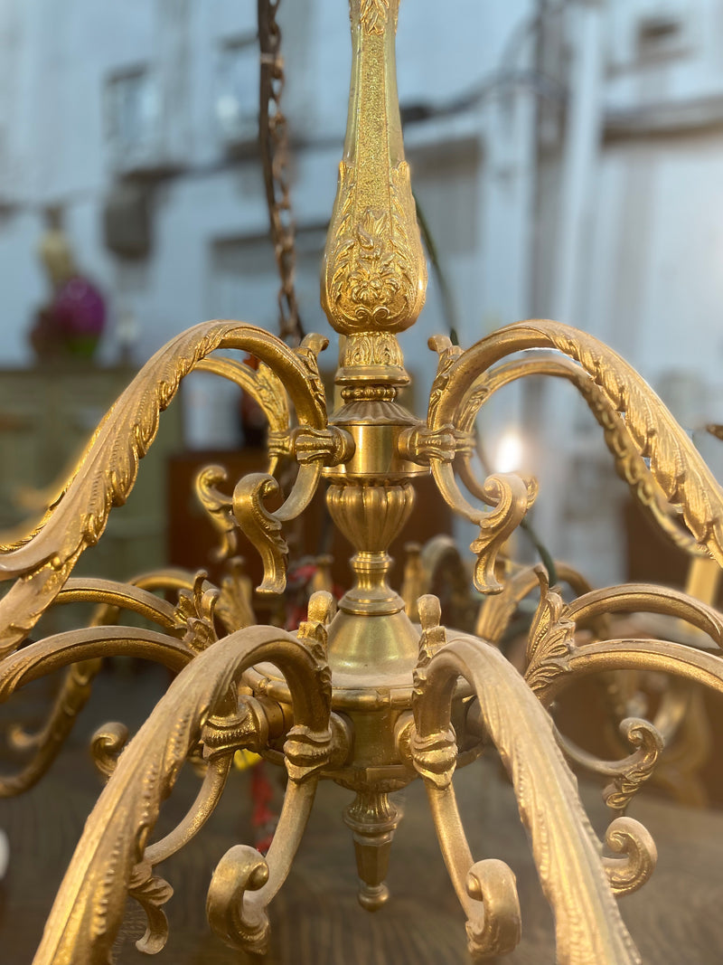 Fully Restored Antique Brass Chandelier